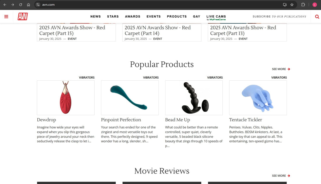 Thanks AVN Displaying our Dewdrop Vibrator Necklace on it's Official Website