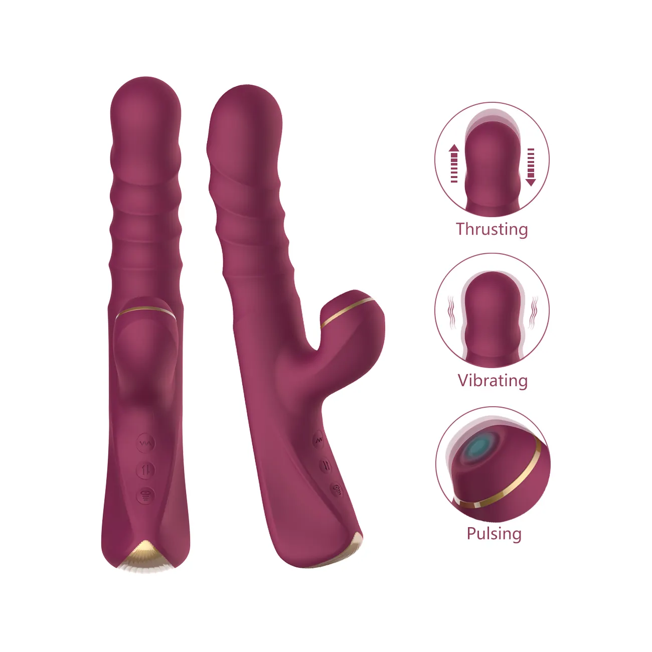 Flüssiges Silikon, quadratischer Griff, 3-in-1, bequemes Silikon, trendiger Heizdildo, stoßender, pulsierender, vibrierender Rabbit-Vibrator