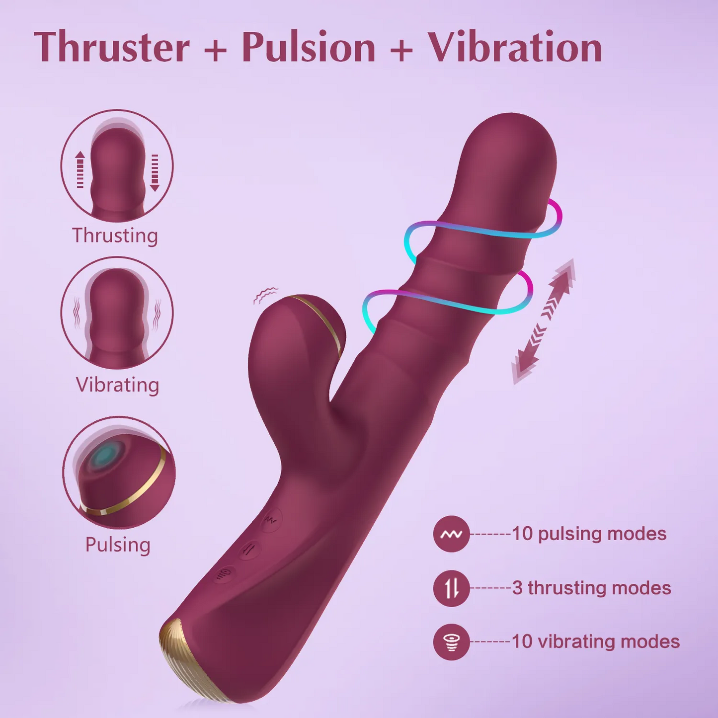 Flüssiges Silikon, quadratischer Griff, 3-in-1, bequemes Silikon, trendiger Heizdildo, stoßender, pulsierender, vibrierender Rabbit-Vibrator