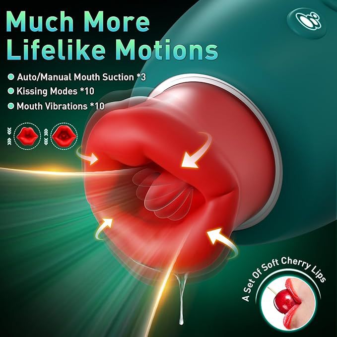 Vibrador para lamer la lengua 4 en 1 de Loviss con 10 vibraciones que besan la boca y 3 succiones automáticas/manuales