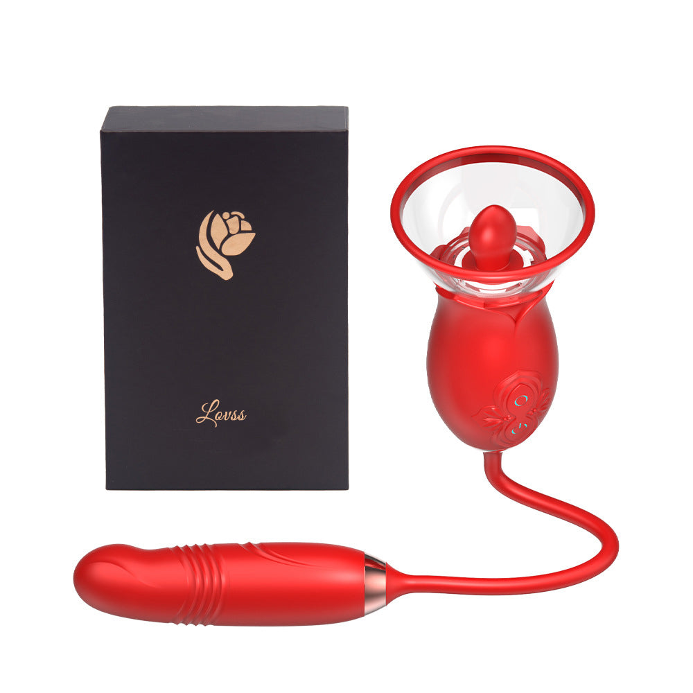 Rose Nuevo Producto Doble Cabeza Lengua Lamiendo Huevo Vibrador Vibración Masturbación Femenina Juguete Sexual
