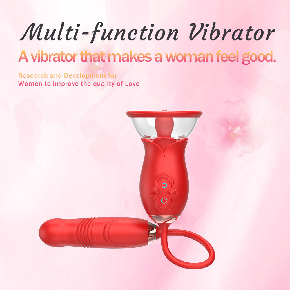 Rose Nuevo Producto Doble Cabeza Lengua Lamiendo Huevo Vibrador Vibración Masturbación Femenina Juguete Sexual