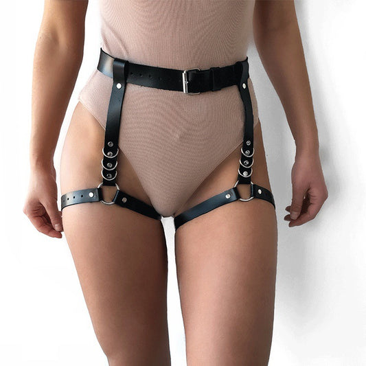 Offener Oberschenkel-Booty-Harness Strumpfgürtel Bondage Body Harness Verstellbarer Gürtel Taille Dessous Ledergürtel Damen Gürtel Bondage Toys Damen Herren Harnesse, Schwarz