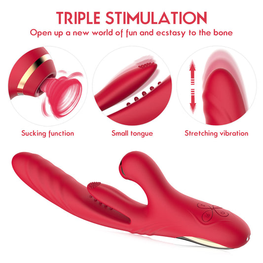 Loviss Thrusting Flapper Suction Three in One Rabbit Tapping Vibrator