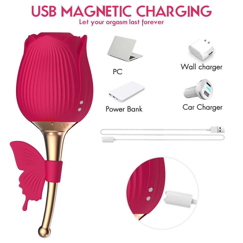 Rose Sucker Succión de mama Vibración Burlas Vibrador Dispositivo de masturbación femenina Juguetes sexuales para adultos Varita vibradora femenina