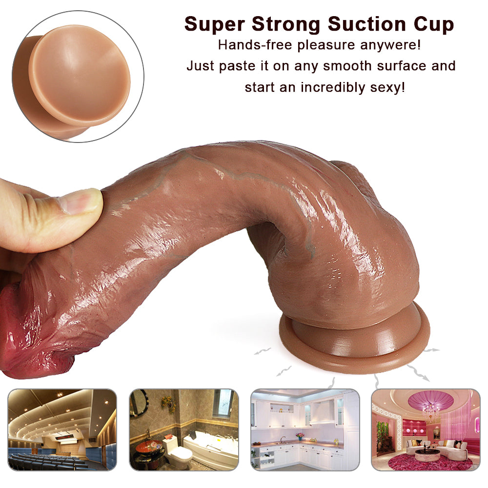 Sex Toy for Women Realistic Silicone Dildo ,Body-Safe Material Strong Suction Cup Ultra Soft Lifelike Thick Anal Dildo for Men G spot Stimulator with Curved Shaft and Balls Throat Trainer