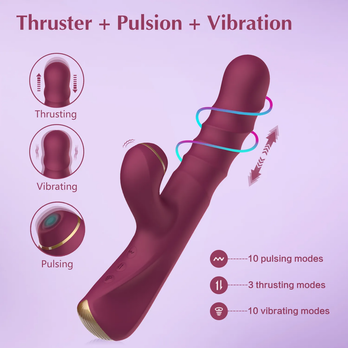 Mango cuadrado de silicona líquida 3 en 1, cómodo tacto de silicona, consolador con calefacción de moda, vibrador de conejo pulsante de empuje