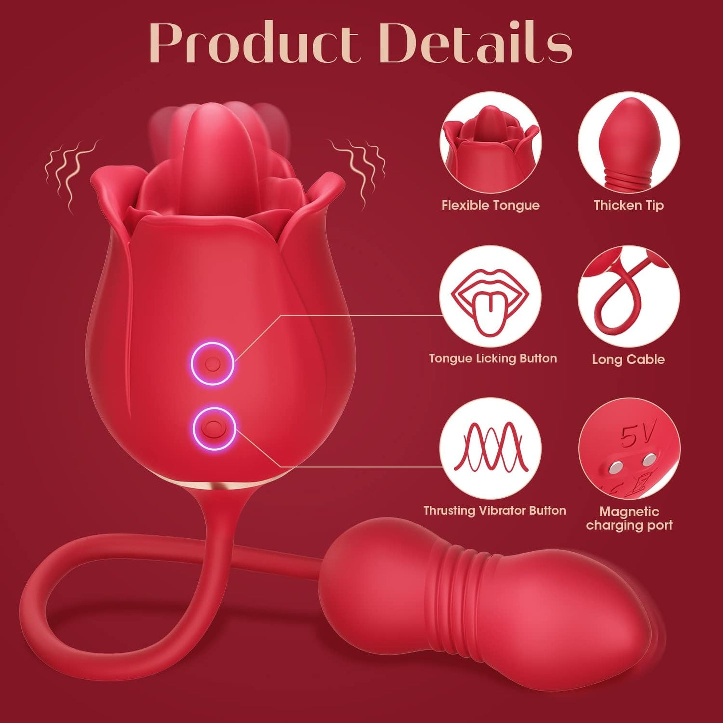 Loviss Rose Toy 2-in-1-Klitoris-Zungenstimulator mit stoßendem Eiervibrator 