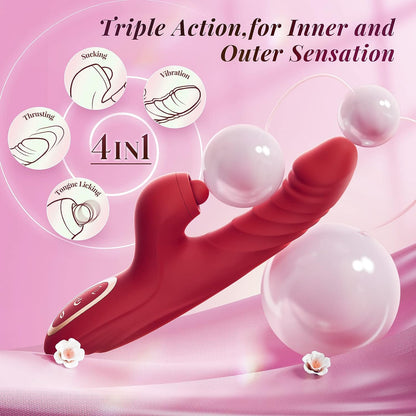 Vibrator Thrusting Dildo for Women - G Spot Vibrator Clitoral Stimulator Sex Toys Thrusting Vibrator with 10 Vibration 7 Thrust Mode with Licking, Rabbit Vibrators Adult Sex Toy for Women and Couple