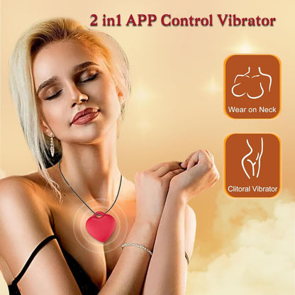 Loviss Heart Shape Mini Clit Vibrators with App and Remote Control 2in1 Sex Toys with Necklace Rose Sex Toy with 9 Vibrating Modes Quiet & No-Light Adult Toys for Women Jewelry