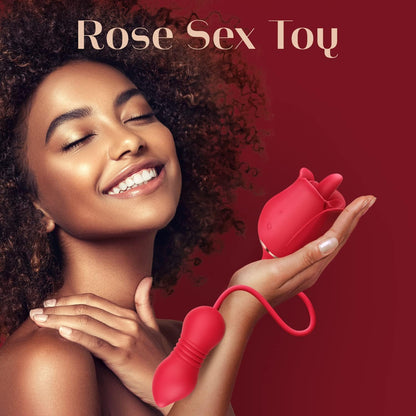 Loviss Rose Toy 2-in-1-Klitoris-Zungenstimulator mit stoßendem Eiervibrator 