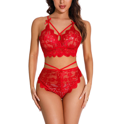 Three-Point Erotic Lingerie, Sexy Lace Bra and Panties Two-Piece Set European and American Large Size Pajamas