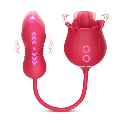 Loviss Rose Toy 2-in-1-Klitoris-Zungenstimulator mit stoßendem Eiervibrator 