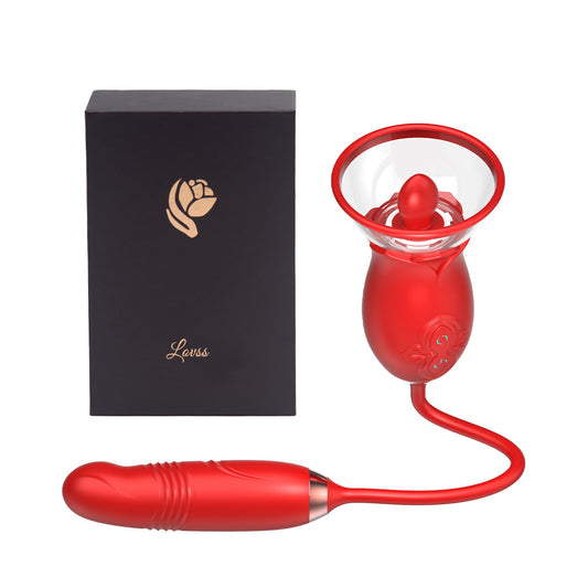 Rose Nuevo Producto Doble Cabeza Lengua Lamiendo Huevo Vibrador Vibración Masturbación Femenina Juguete Sexual