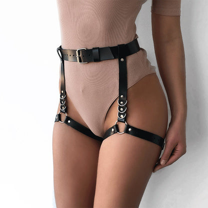 Arnés abierto para el muslo, liguero, arnés para el cuerpo, cinturón ajustable, cintura, lencería, cinturón de cuero, cinturón para mujer, juguetes de bondage, arneses para hombres y mujeres, negro