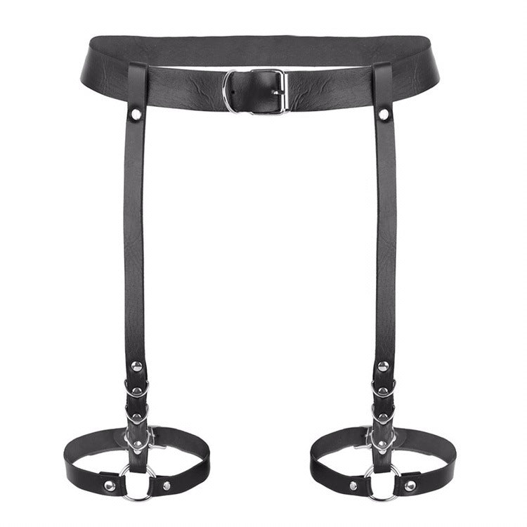 Offener Oberschenkel-Booty-Harness Strumpfgürtel Bondage Body Harness Verstellbarer Gürtel Taille Dessous Ledergürtel Damen Gürtel Bondage Toys Damen Herren Harnesse, Schwarz