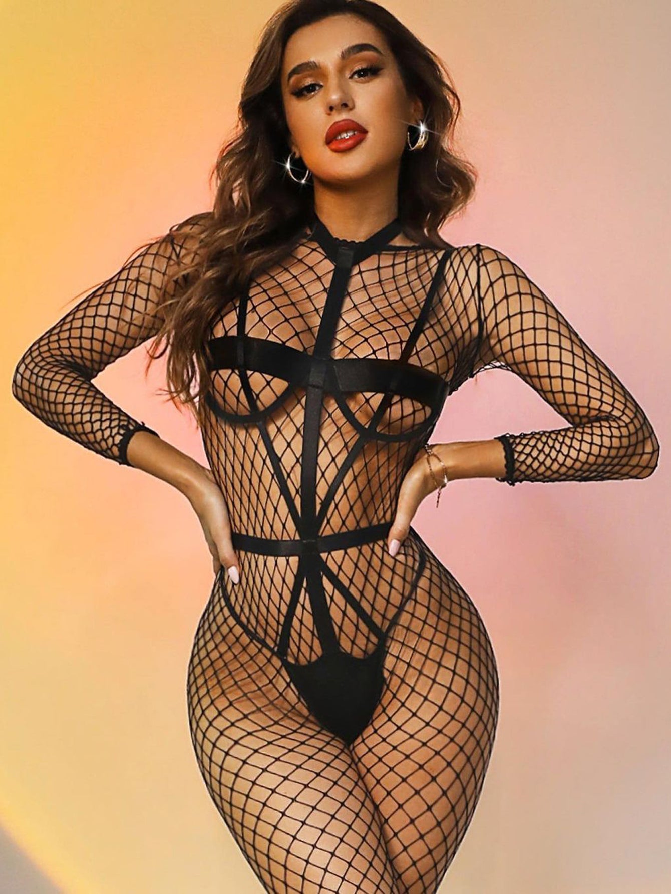 Sexy Lingerie Fishnet Dew Milk Charming Cute Girl Jumpsuit Two-Piece Set